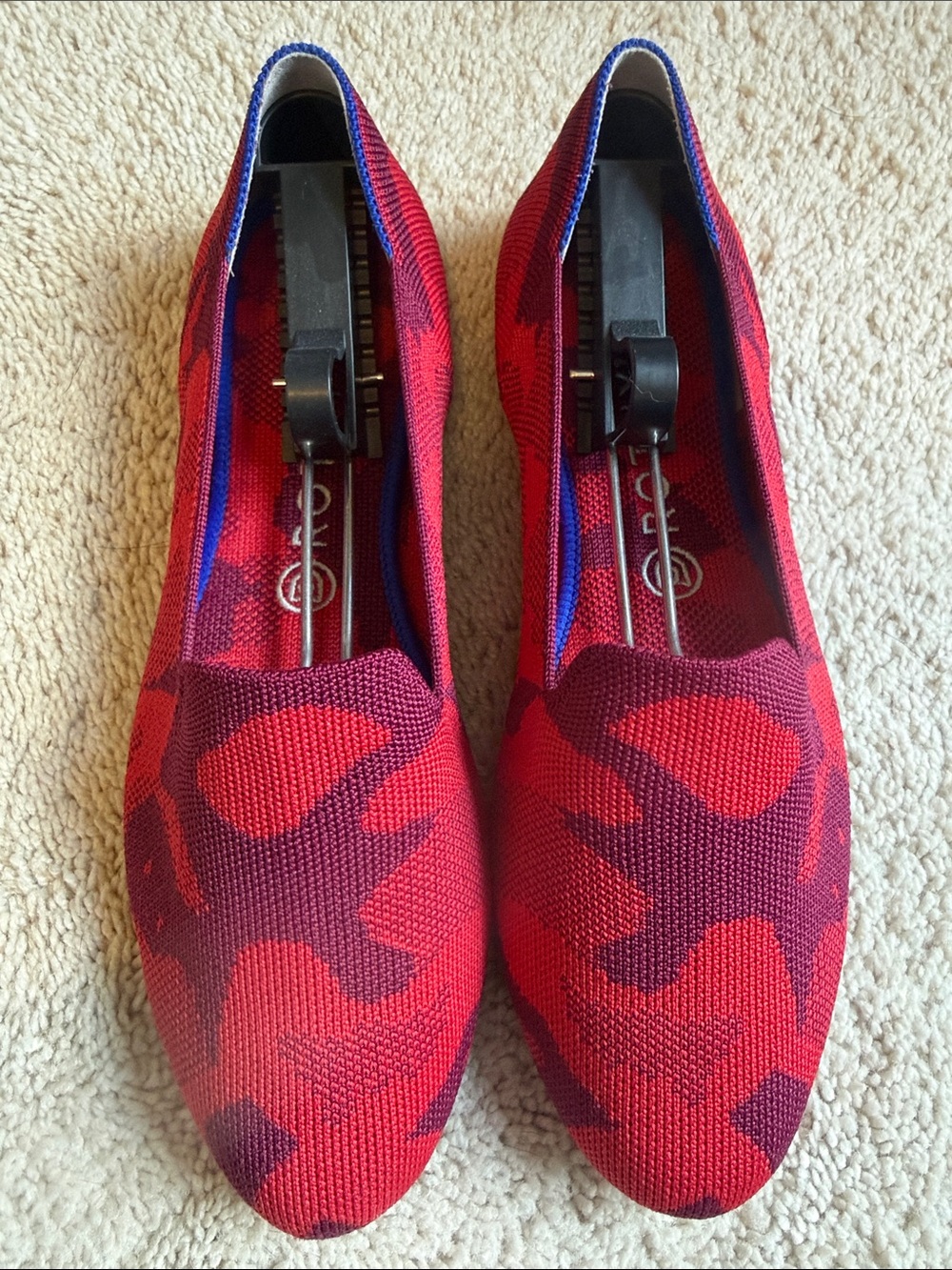 Rothy's Red and Burgundy Camo Knit Slip-On Loafers